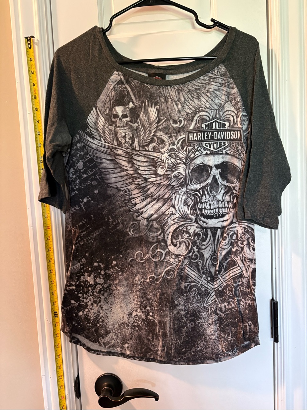 Harley-Davidson Gray and Black Winged Skull Graphic Tee